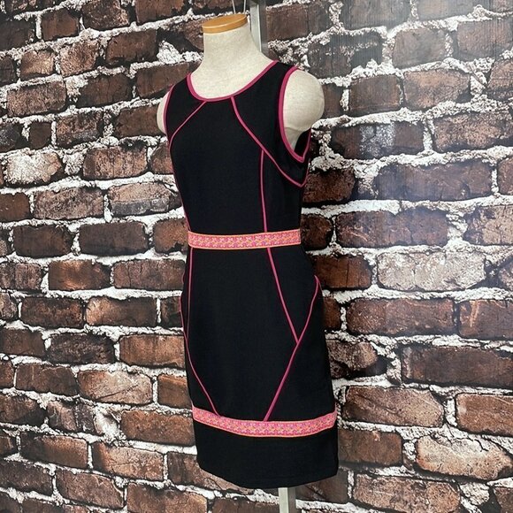 Tinley Road Midi Dress Sleeveless Black Pink Trim Sheath Size Small S - Picture 6 of 15